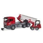 BRUDER MAN TGS TRUCK WITH ROLL-OFF CONTAINER AND SCHAFFER YARD LOADER 03767