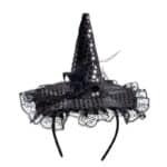 BLACK SATIN WITCH MINI HAT WITH BOW AND HEADBAND WITH HEADER 369-03941