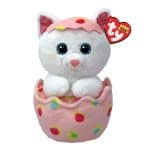 TY BEANIE BOOS GIGGLES FLUFFY KITTEN IN EGG WHITE  PINK 15CM 1607-37369