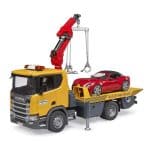 BRUDER 03552 SCANIA SUPER 560R TOW TRUCK WITH LIGHT  SOUND MODULE AND ROADSTER - Image 3