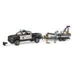 BRUDER 02507 RAM 2500 POLICE PICKUP WITH L+S MODULE , TRAILER  BOAT *D*