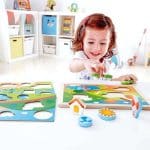 HAPE PEPE FRIENDS WOODEN PUZZLE 3IN1 SUNNY VALLEY E1601A - Image 3