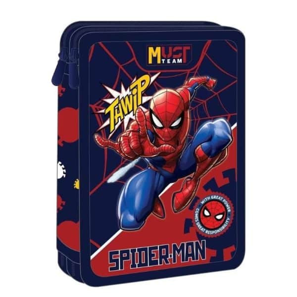 MUST SPIDER MAN THWIP  DOUBLE DECKER FILLED PENCIL CASE 2 ZIPPER 15X5X21 508559