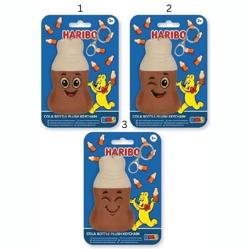 RF55-0117.jpg HARIBO HAPPY COLA BOTTLE PLUSH KEYCHAIN 10CM 55-0117 - Image 1